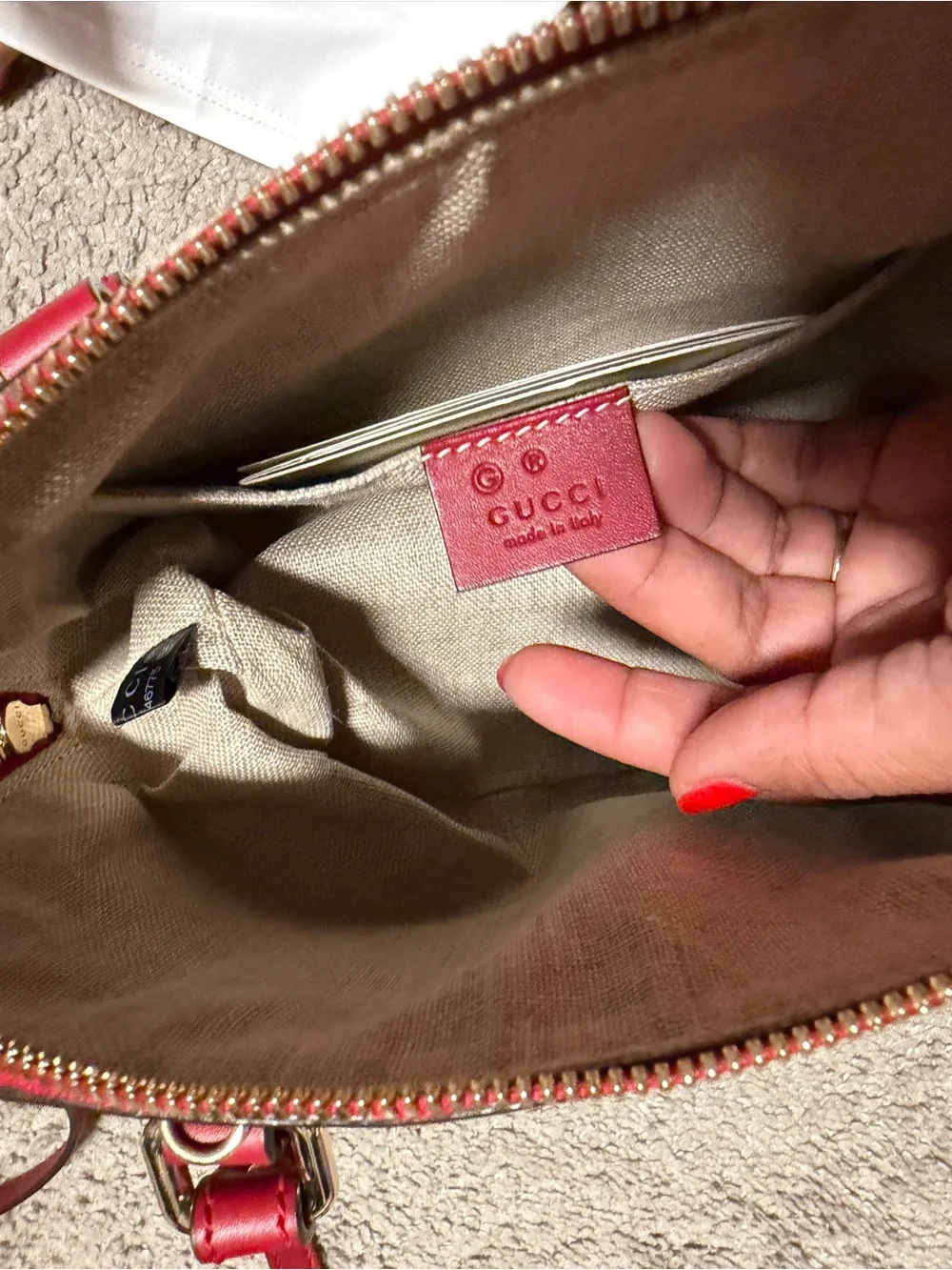 Gucci Red GG-Embossed Dome Satchel with Gold Hardware